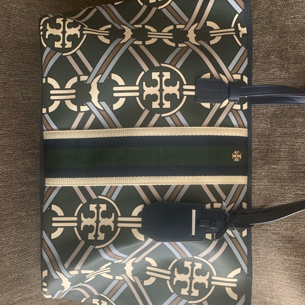 Tory Burch Gemini link canvas large top zip tote